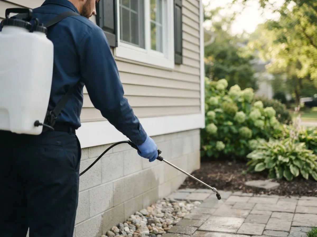 Pest control technician inspecting a home in Shock, WV